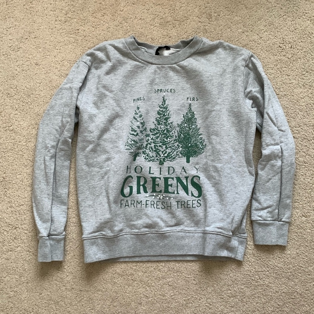 Jcrew holiday greens fleece sweatshirt